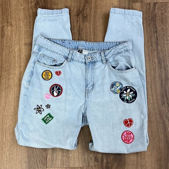 Divided Boyfriend Fit Patches Slim Low Jeans Sz 10 - Picture 12 of 15